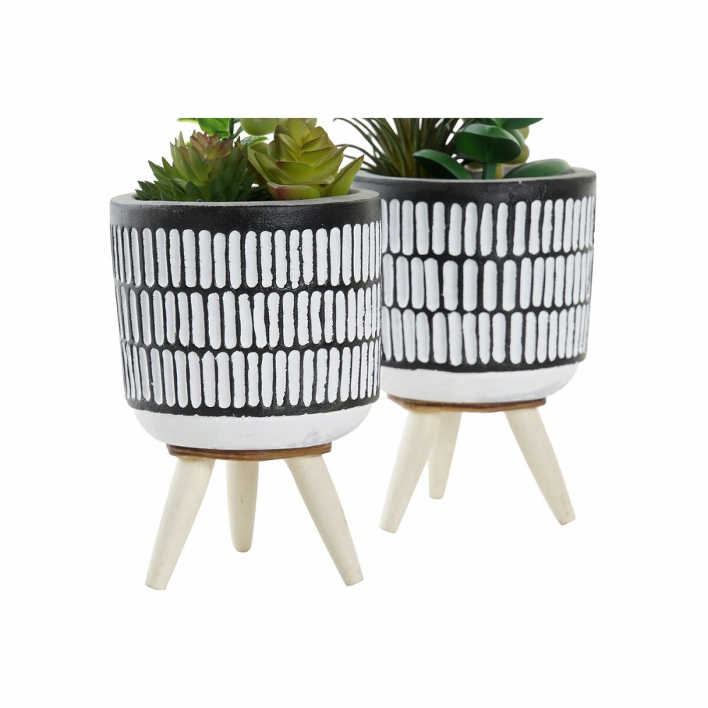 Plantă decorativă DKD Home Decor Ceramică Negru Polietilenă Alb Verde (7 x 7 x 19 cm) (2 Unități)
