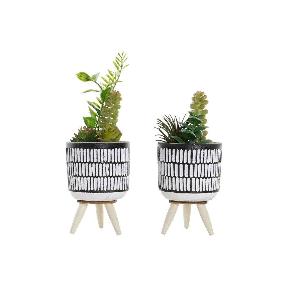 Plantă decorativă DKD Home Decor Ceramică Negru Polietilenă Alb Verde (7 x 7 x 19 cm) (2 Unități)