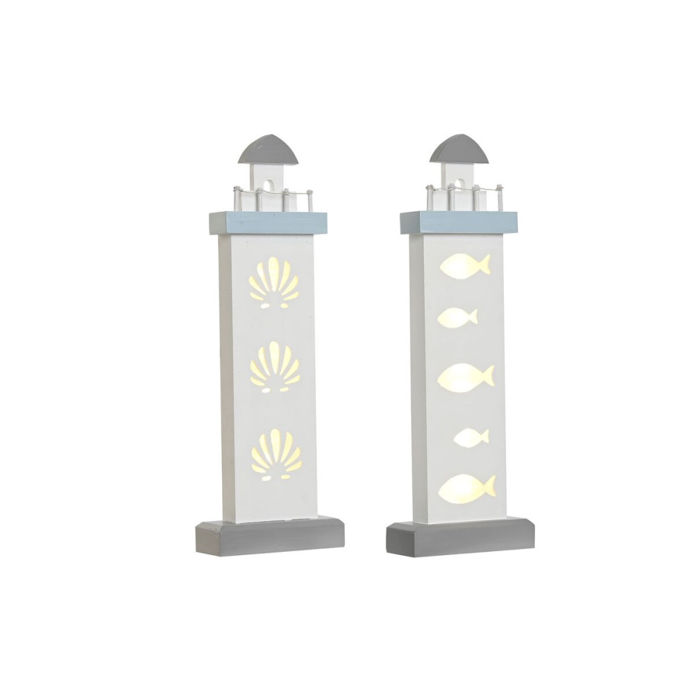 Figură Decorativă DKD Home Decor 14 x 5,5 x 40 cm Albastru Alb Far Spirale Scoică Mediterană (2 Unități)