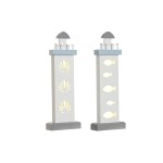 Figură Decorativă DKD Home Decor 14 x 5,5 x 40 cm Albastru Alb Far Spirale Scoică Mediterană (2 Unități)