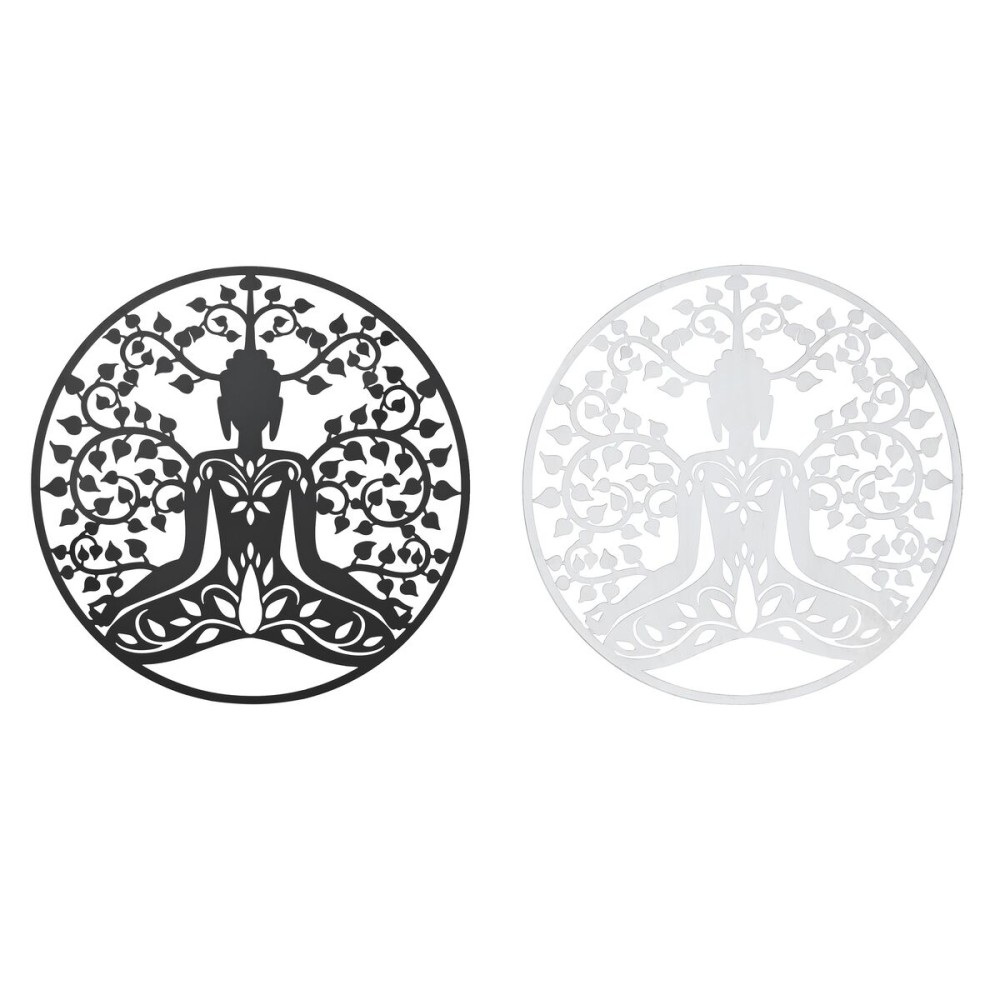 Decorațiune de Perete DKD Home Decor 100 x 1 x 100 cm Negru Buda Alb Oriental (2 Unități)