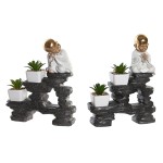 Figură Decorativă DKD Home Decor Negru Auriu* Alb Rășină Călugăr Oriental (21 x 7,5 x 25 cm) (2 Unități)
