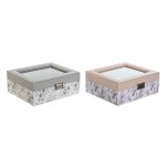 Cutie de ceasuri DKD Home Decor Alb Gri Liliachiu Roz deschis PVC Geam 22,5 x 19,5 x 9,5 cm (2 Unități)