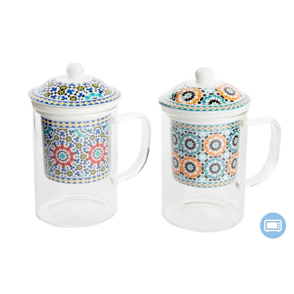 Cană cu filtru pentru infuzii DKD Home Decor Multicolor Portocaliu Caramidă Arab 300 ml (2 Unități)