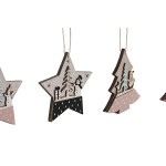 Decorațiune Suspendată DKD Home Decor Roșu Roz Lemn 23 x 1,5 x 9 cm (6 Piese) (4 Unități)