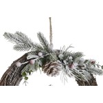 Coroană de Crăciun DKD Home Decor Natural răchită Ananas Ninsoare 32 x 7 x 32 cm (2 Unități)