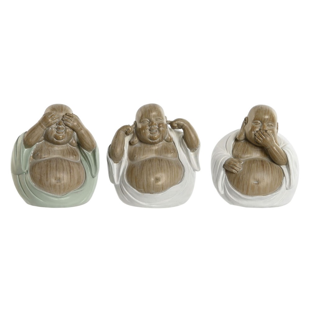 Figură Decorativă Home ESPRIT Alb Verde Buda Oriental 10 x 9 x 10,5 cm (3 Unități)