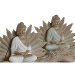 Figură Decorativă Home ESPRIT Alb Verde Buda Oriental 30 x 6 x 15 cm (2 Unități)