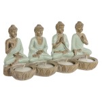 Figură Decorativă Home ESPRIT Alb Verde Buda Oriental 24 x 9 x 11 cm (2 Unități)