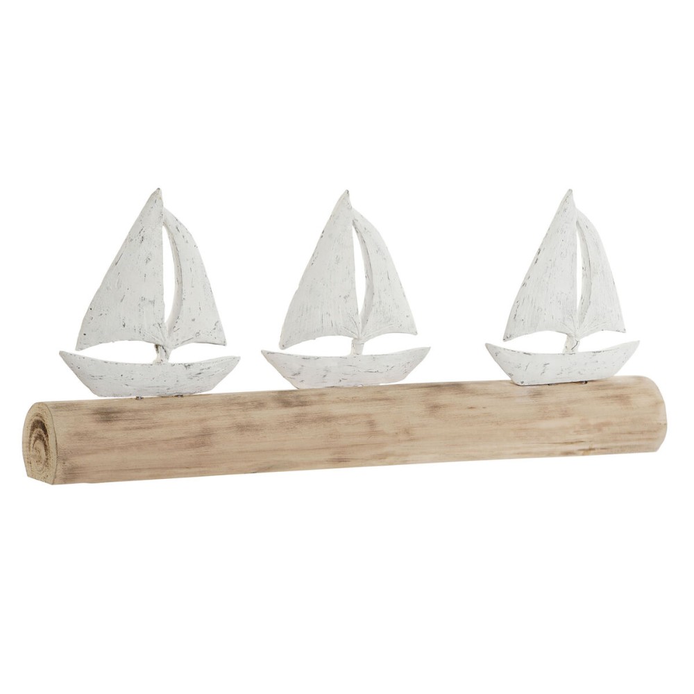 Figură Decorativă Home ESPRIT Alb Natural Bărci cu Pânze Mediterană 62 x 8,5 x 25,5 cm
