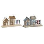 Figură Decorativă Home ESPRIT Albastru Roșu Multicolor Case 25,5 x 9 x 13,5 cm (2 Unități)