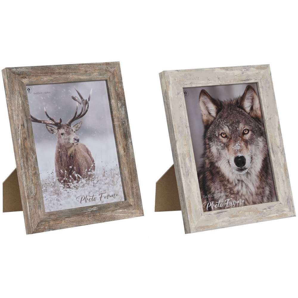Ramă Foto Home ESPRIT Alb Natural Geam polistiren Scandinav 19,5 x 2 x 24,5 cm (2 Unități)