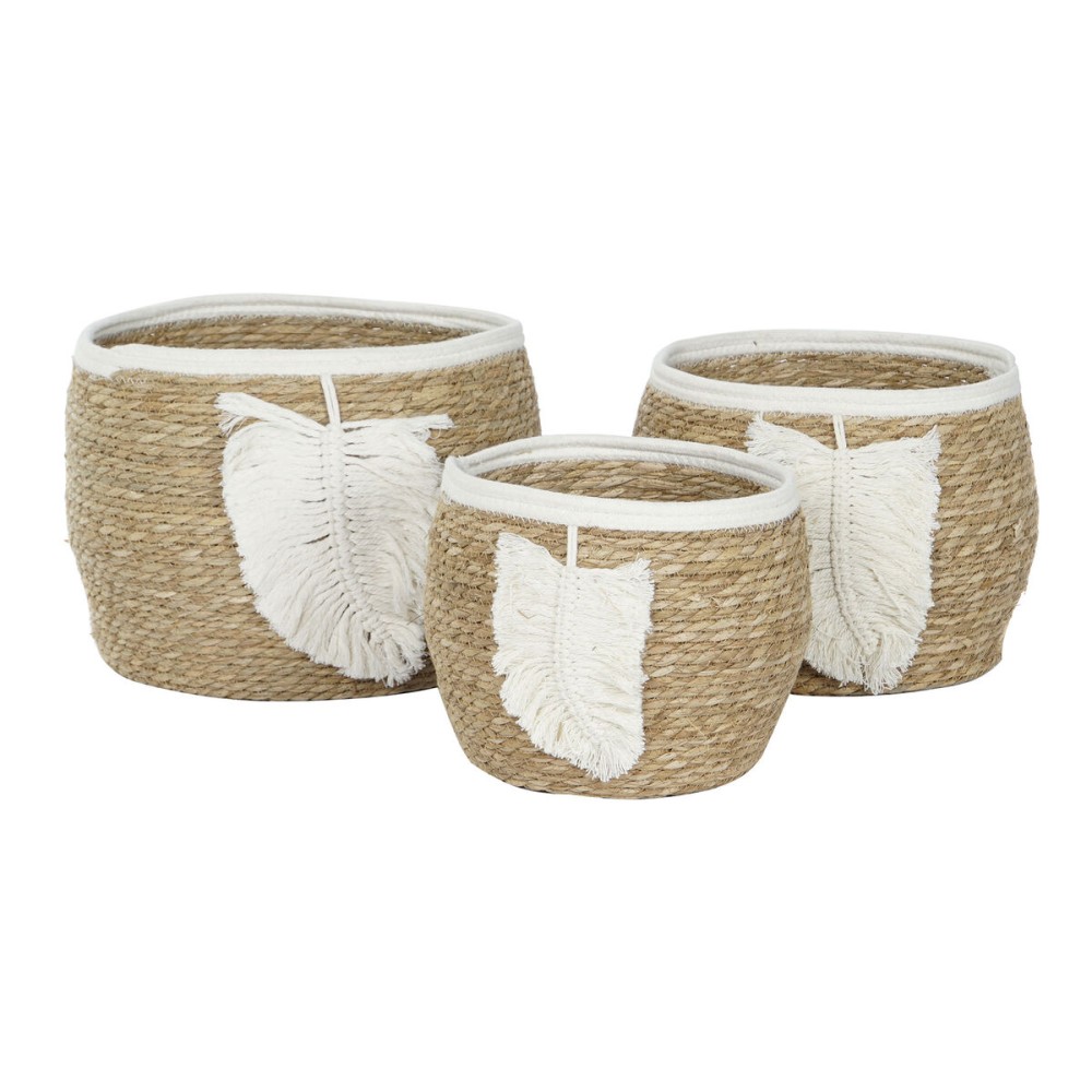 Coș Decorativ Home ESPRIT Crem Natural Boho 33 x 33 x 27 cm (3 Piese)