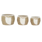 Coș Decorativ Home ESPRIT Crem Natural Boho 33 x 33 x 27 cm (3 Piese)