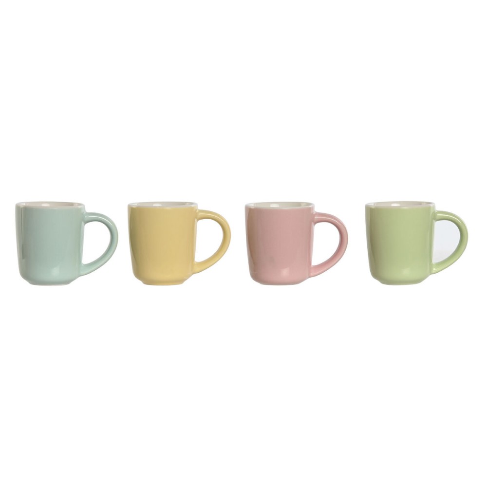 Set de Căni de Cafea Home ESPRIT Galben Albastru Verde Roz Porțelan 90 ml 4 Piese