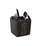 Coș de tacâmuri Home ESPRIT Alb Negru Lemn de brad 15 x 15 x 18 cm