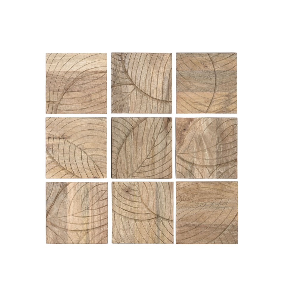 Decorațiune de Perete Home ESPRIT Natural Modern Frunza a unei plante 90 x 3 x 90 cm (9 Piese)