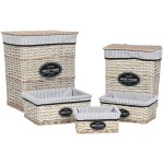 Coș pentru rufe murdare Home ESPRIT Alb Maro Negru Gri Natural răchită Shabby Chic 47 x 35 x 55 cm 5 Piese