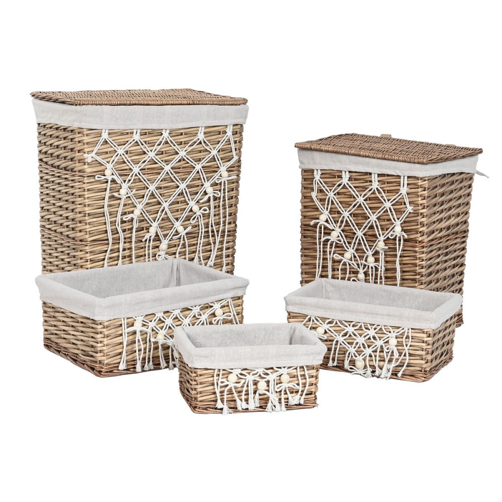 Coș pentru rufe murdare Home ESPRIT Alb Natural răchită Shabby Chic 47 x 35 x 55 cm 5 Piese