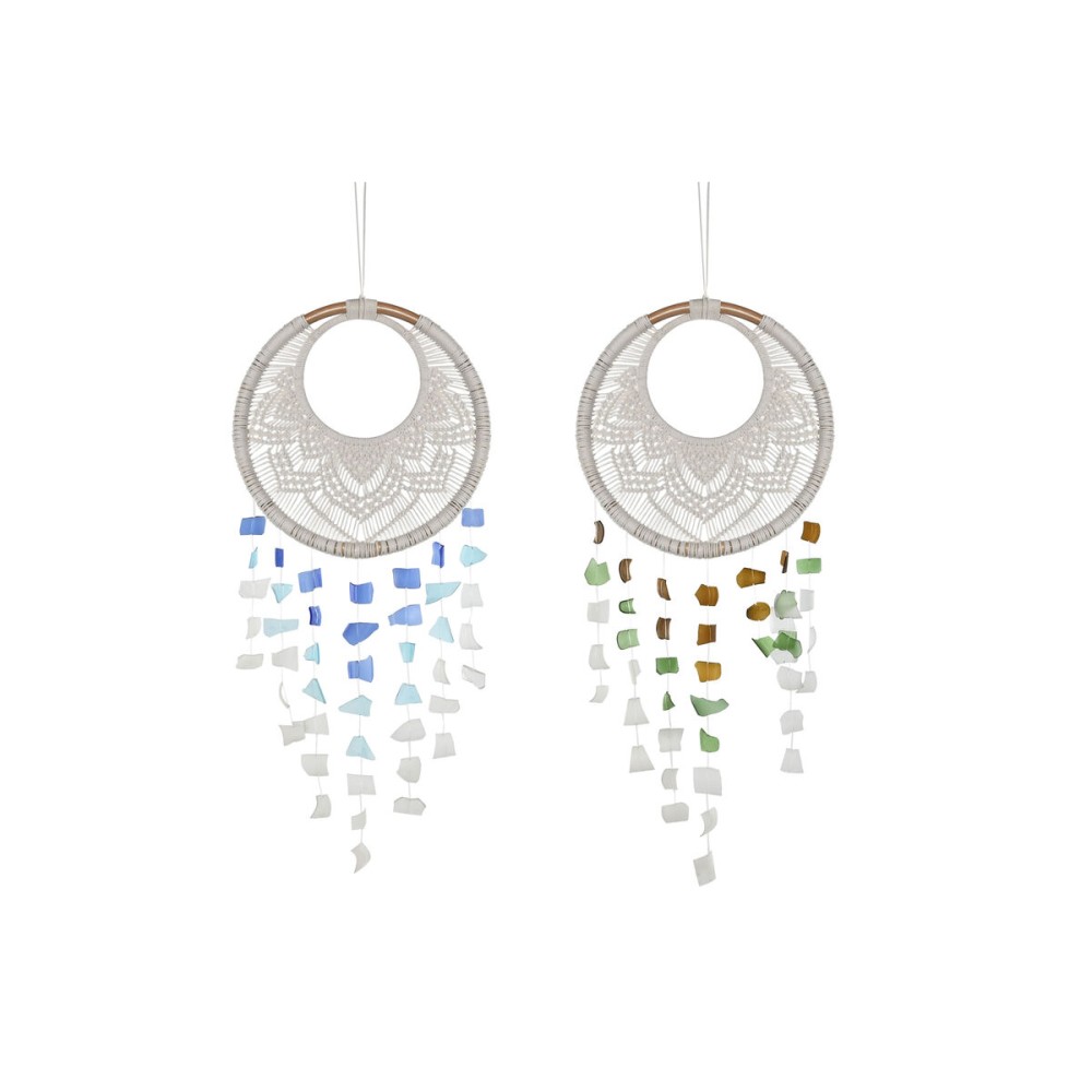 Decorațiune Suspendată Home ESPRIT Albastru Alb Maro Boho Macrame (2 Unități) (12 Unități)