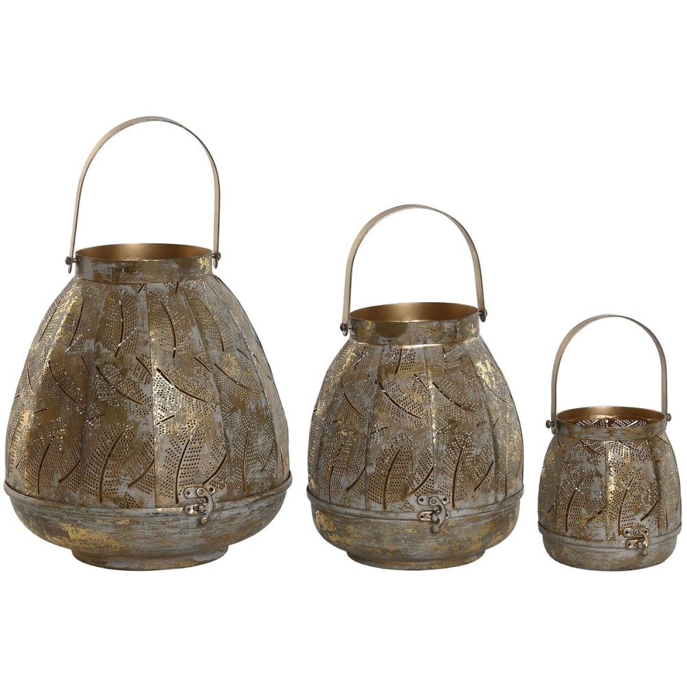 Set de Suporturi de Lumânări Home ESPRIT Auriu* Metal 25 x 25 x 28 cm (3 Unități)