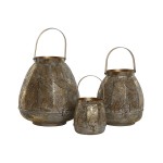 Set de Suporturi de Lumânări Home ESPRIT Auriu* Metal 25 x 25 x 28 cm (3 Unități)