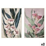 Pânză Home ESPRIT Verde Roz Květiny Modern (2 Unități)