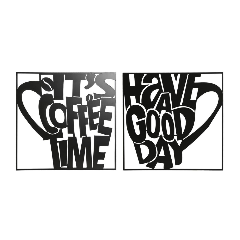 Decorațiune de Perete Home ESPRIT Negru Vintage Hrnek 44,5 x 1 x 44,5 cm (2 Unități)