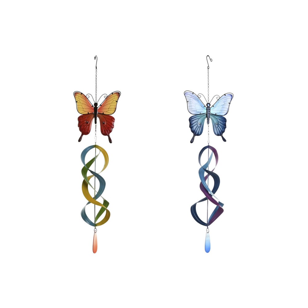 Decorațiune de Perete Home ESPRIT Albastru Portocaliu Fluture Shabby Chic 23 x 13 x 90 cm (2 Unități)