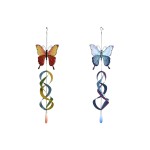 Decorațiune de Perete Home ESPRIT Albastru Portocaliu Fluture Shabby Chic 23 x 13 x 90 cm (2 Unități)