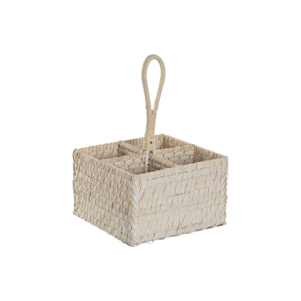 Coș de tacâmuri Home ESPRIT Alb Natural Bambus 19 x 19 x 27 cm