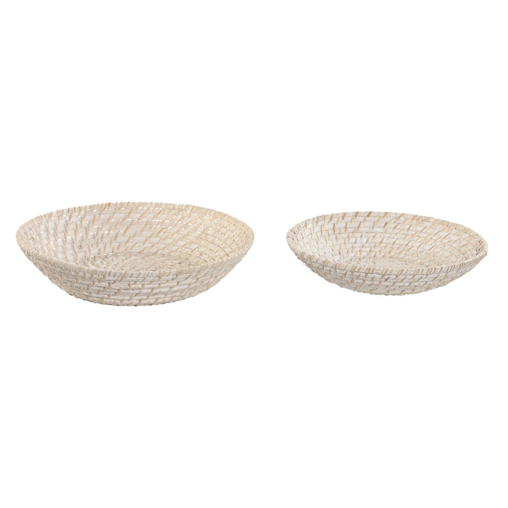 Decorațiune pentru Centrul Mesei Home ESPRIT Alb Natural Bambus Ratan 35 x 35 x 8 cm (2 Piese)