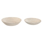 Decorațiune pentru Centrul Mesei Home ESPRIT Alb Natural Bambus Ratan 35 x 35 x 8 cm (2 Piese)