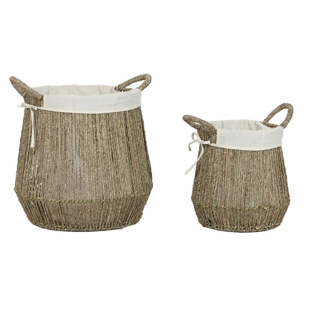 Coș pentru rufe murdare Home ESPRIT Alb Natural Alge marine 43 x 43 x 48 cm (2 Unități)