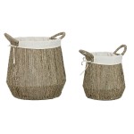 Coș pentru rufe murdare Home ESPRIT Alb Natural Alge marine 43 x 43 x 48 cm (2 Unități)