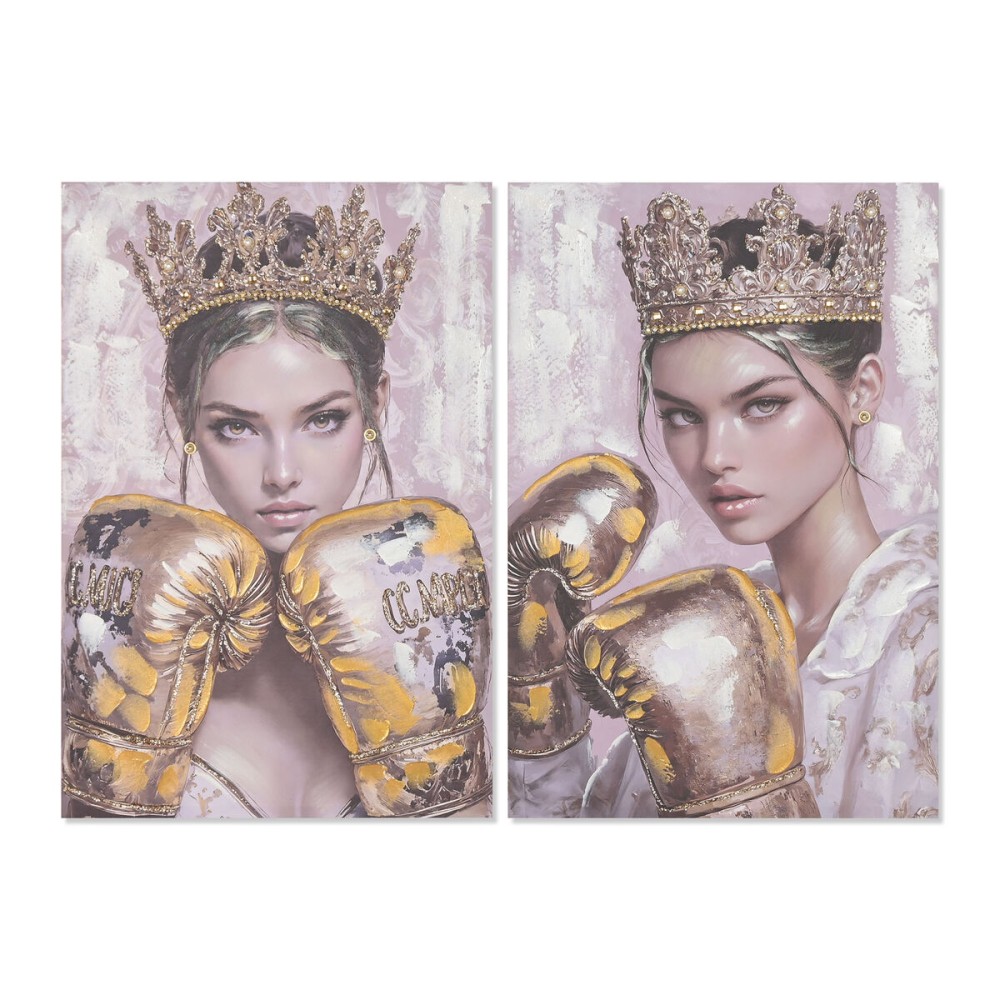 Pânză Home ESPRIT Roz Auriu* Mănuși de box 60 x 3 x 90 cm (2 Unități)