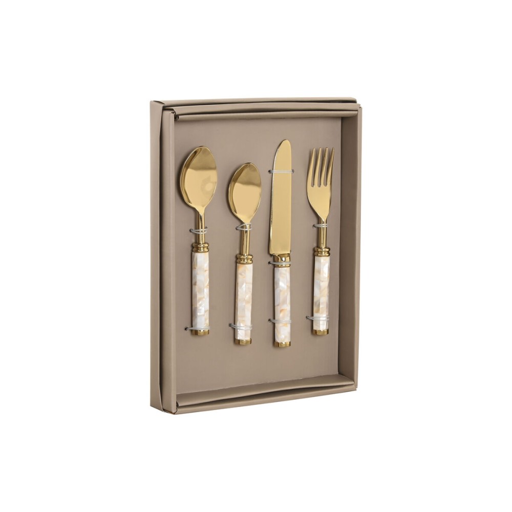 Set de Tacâmuri Home ESPRIT Alb Auriu* Oțel inoxidabil Sidef 4,5 X 2 X 21 CM 16 Piese