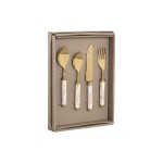 Set de Tacâmuri Home ESPRIT Alb Auriu* Oțel inoxidabil Sidef 4,5 X 2 X 21 CM 16 Piese
