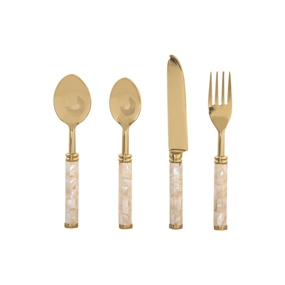 Set de Tacâmuri Home ESPRIT Alb Auriu* Oțel inoxidabil Sidef 4,5 X 2 X 21 CM 16 Piese