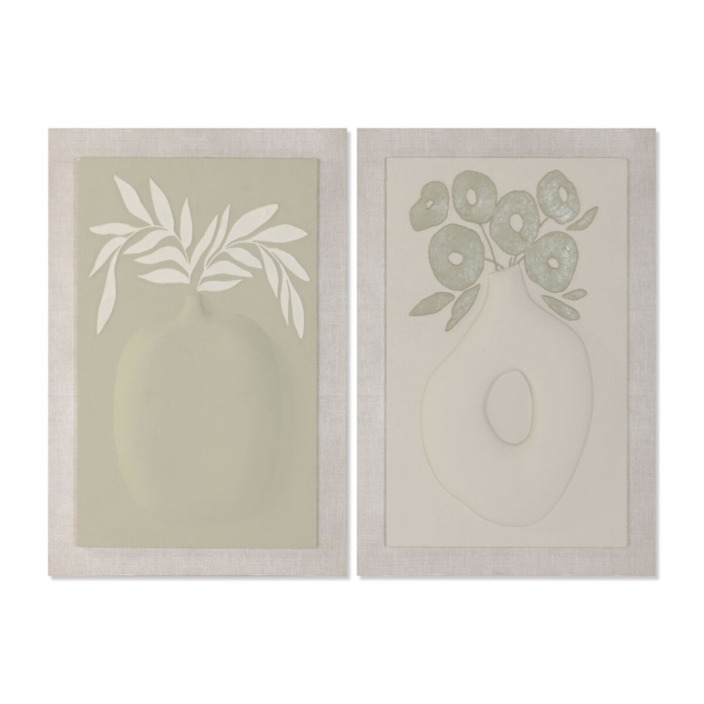 Pânză Home ESPRIT Verde Bej Vază Scandinav 80 x 3 x 120 cm 80 X 10 X 120 CM (2 Unități)