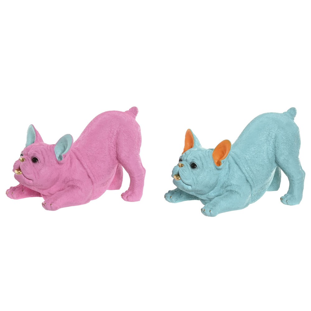 Figură Decorativă Home ESPRIT Albastru Fucsia Câine 34,5 X 20 X 22 CM (2 Unități)