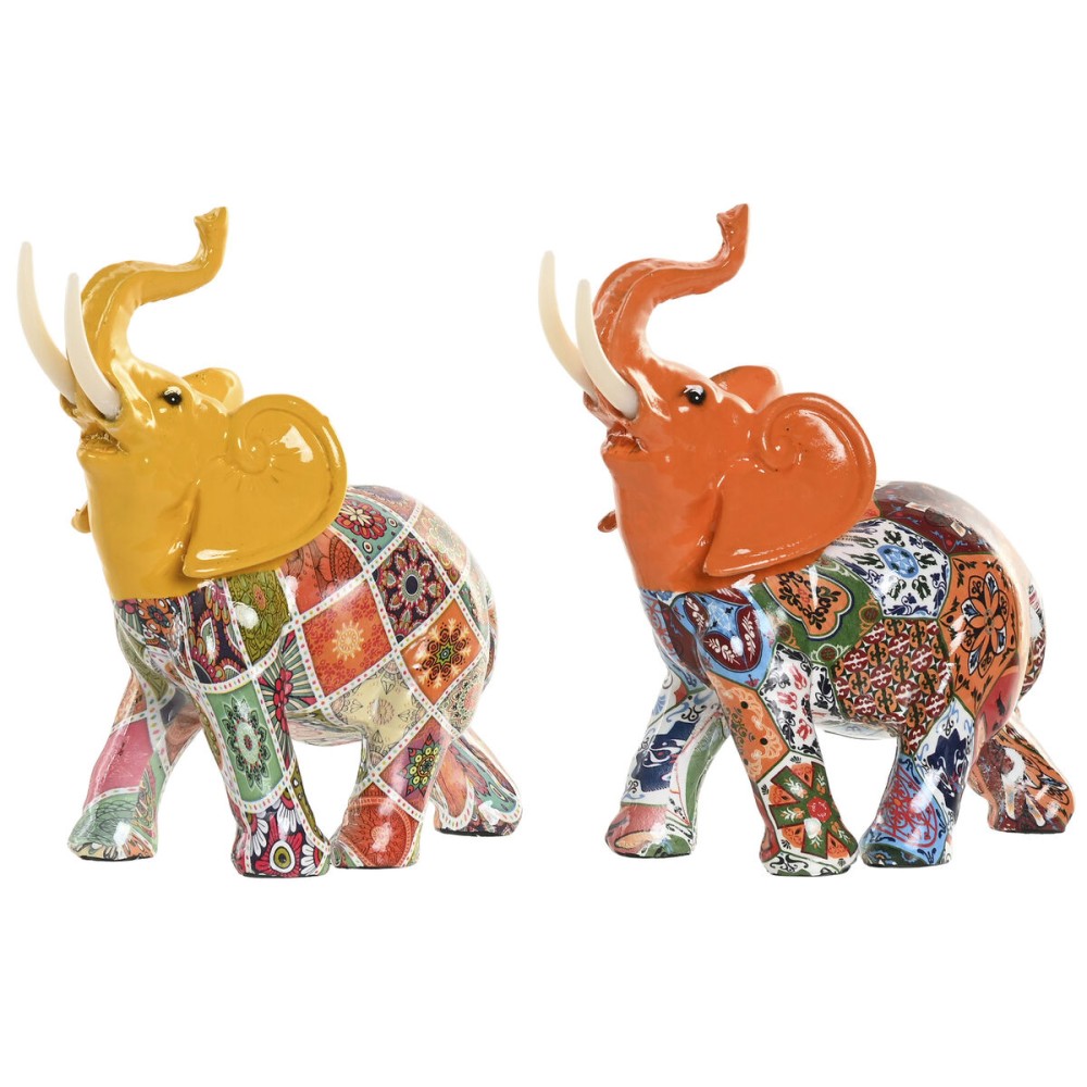 Figură Decorativă Home ESPRIT Galben Multicolor Portocaliu Elefant 16 x 7 x 17 cm (2 Unități)