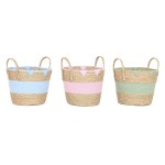Coș Decorativ Home ESPRIT Albastru Verde Roz Natural Infantil 36 x 36 x 37 cm (3 Unități)