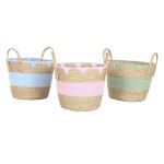 Coș Decorativ Home ESPRIT Albastru Verde Roz Natural Infantil 36 x 36 x 37 cm (3 Unități)