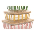 Cutie pentru Prânz Home ESPRIT Galben Verde Coral Geam Sticlă borosilicată Dungi Modern 1 L 660 ml