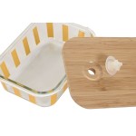Cutie pentru Prânz Home ESPRIT Galben Verde Coral Geam Sticlă borosilicată Dungi Modern 1 L 660 ml