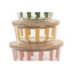 Cutie pentru Prânz Home ESPRIT Galben Verde Coral Geam Sticlă borosilicată Dungi Modern 900 ml