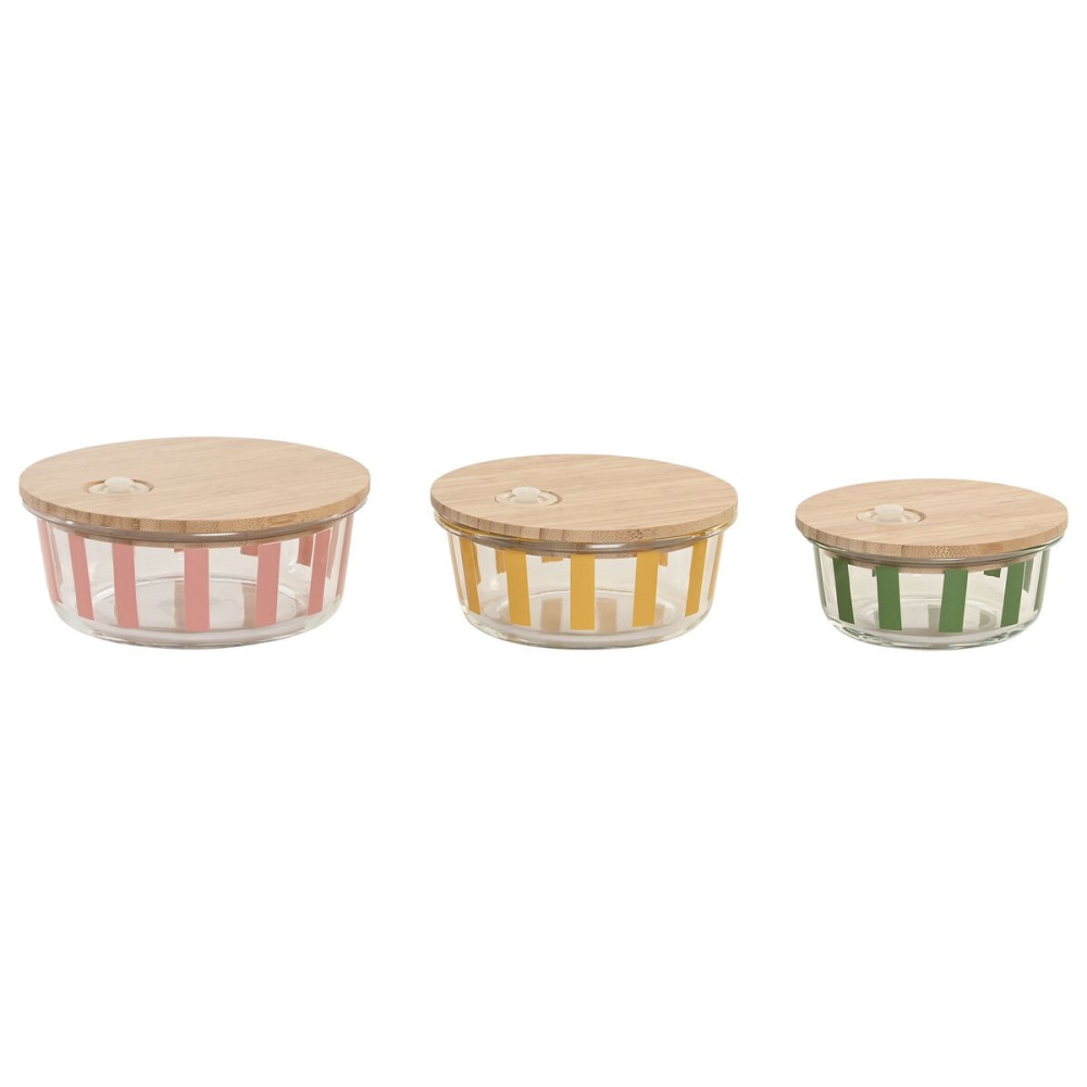 Cutie pentru Prânz Home ESPRIT Galben Verde Coral Geam Sticlă borosilicată Dungi Modern 900 ml