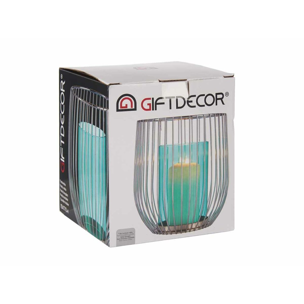 Suport de Lumânări Gift Decor Albastru Argintiu Metal Sticlă 15 x 17 x 15 cm Cuşcă