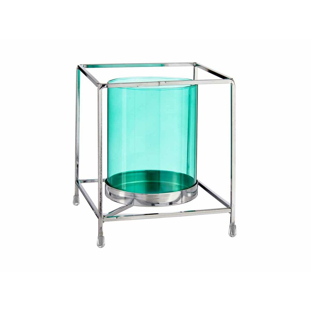 Suport de Lumânări Gift Decor Albastru Argintiu Metal Sticlă 14 x 15,5 x 14 cm Pătrat